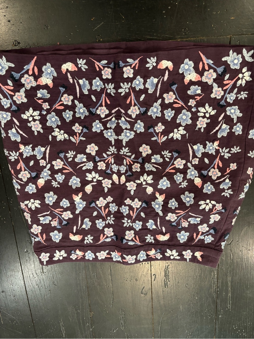 LOFT Purple Floral Embroidered Skirt